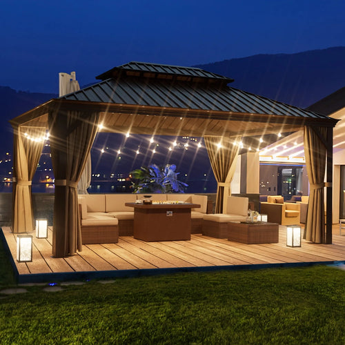 10'x12' Hardtop Aluminum Gazebo with Curtains and Netting T4136