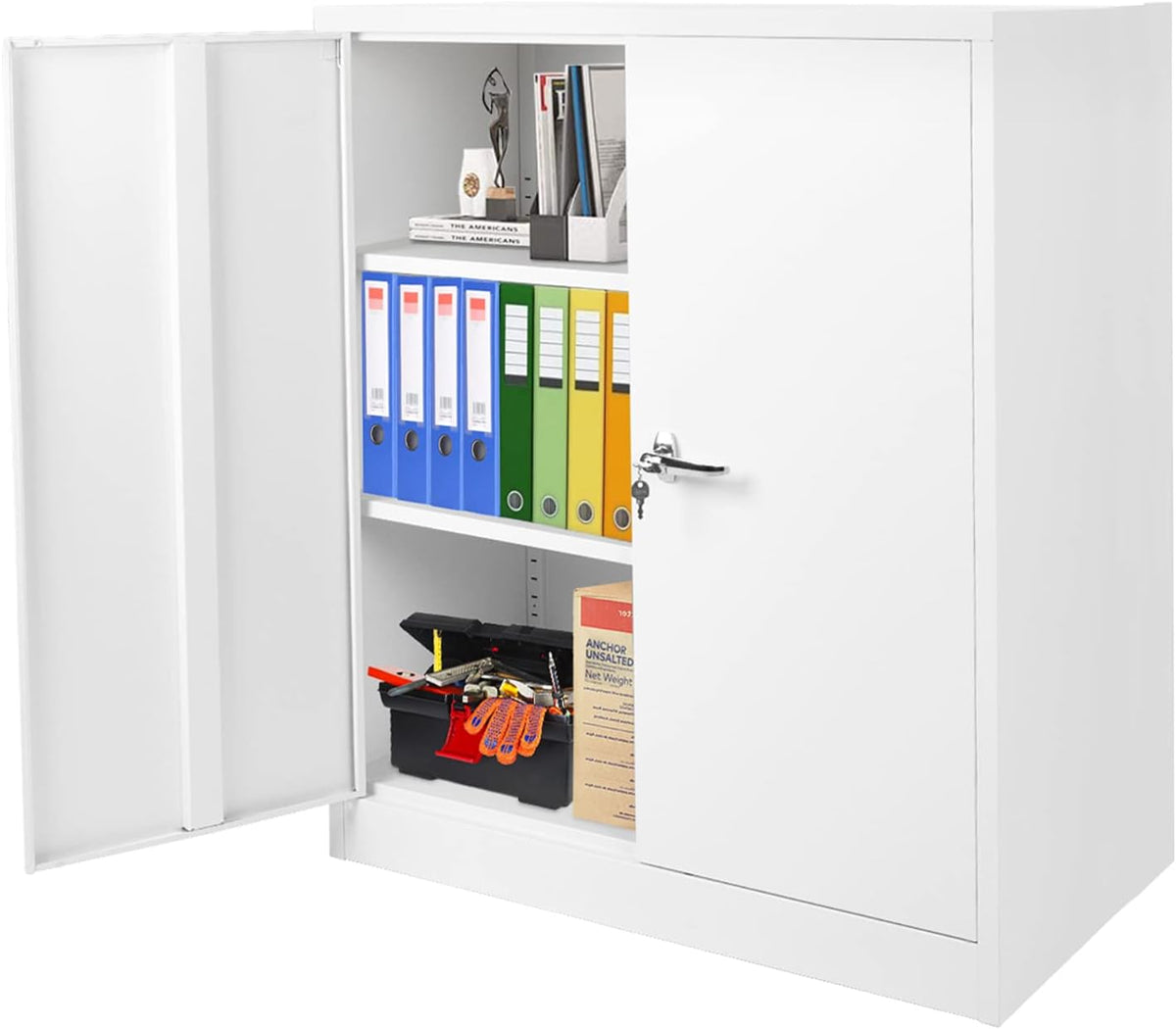 Black Metal Locking Storage Cabinet with 2 Doors and 2 Adjustable Shelves Q281270