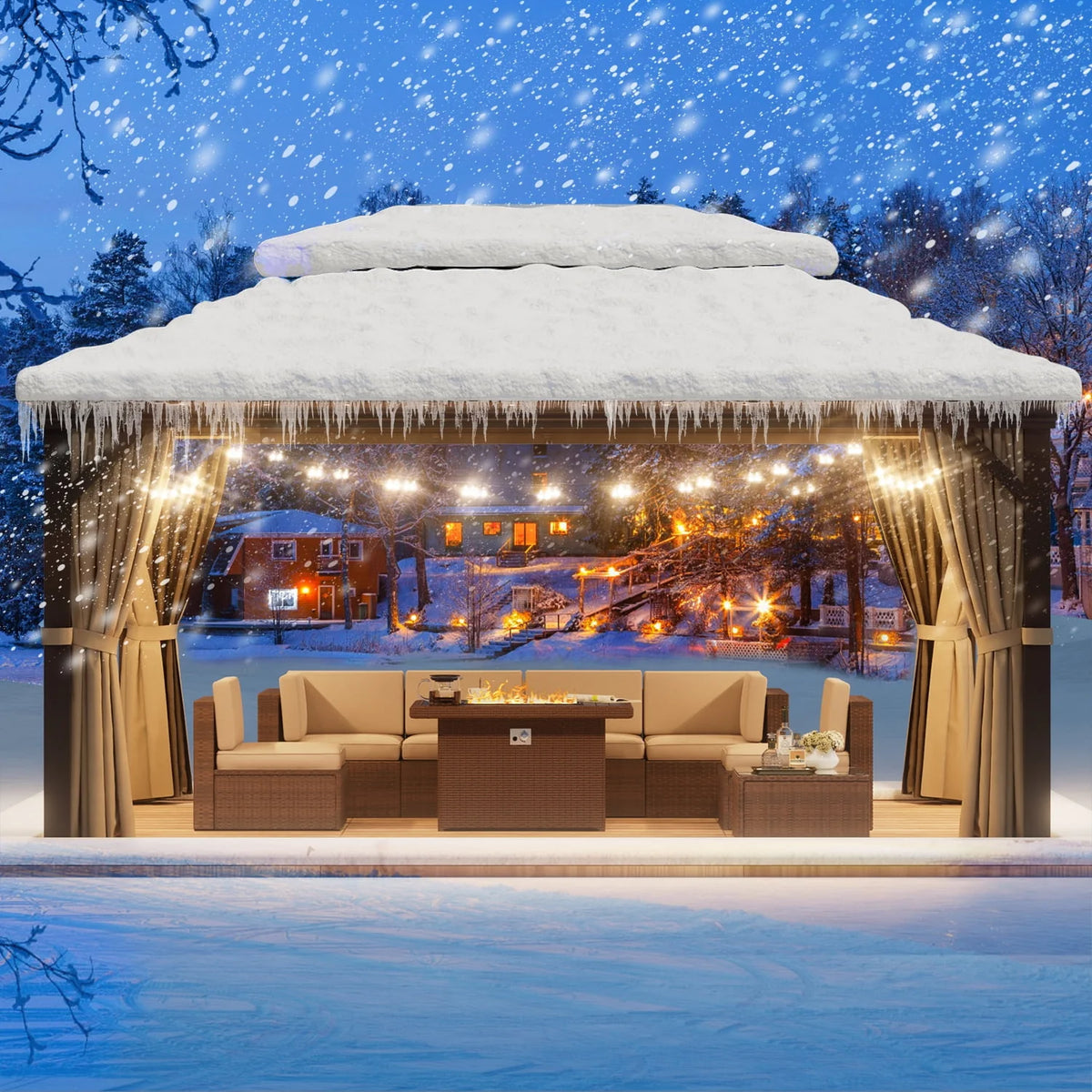 10'x12' Hardtop Aluminum Gazebo with Curtains and Netting T4136