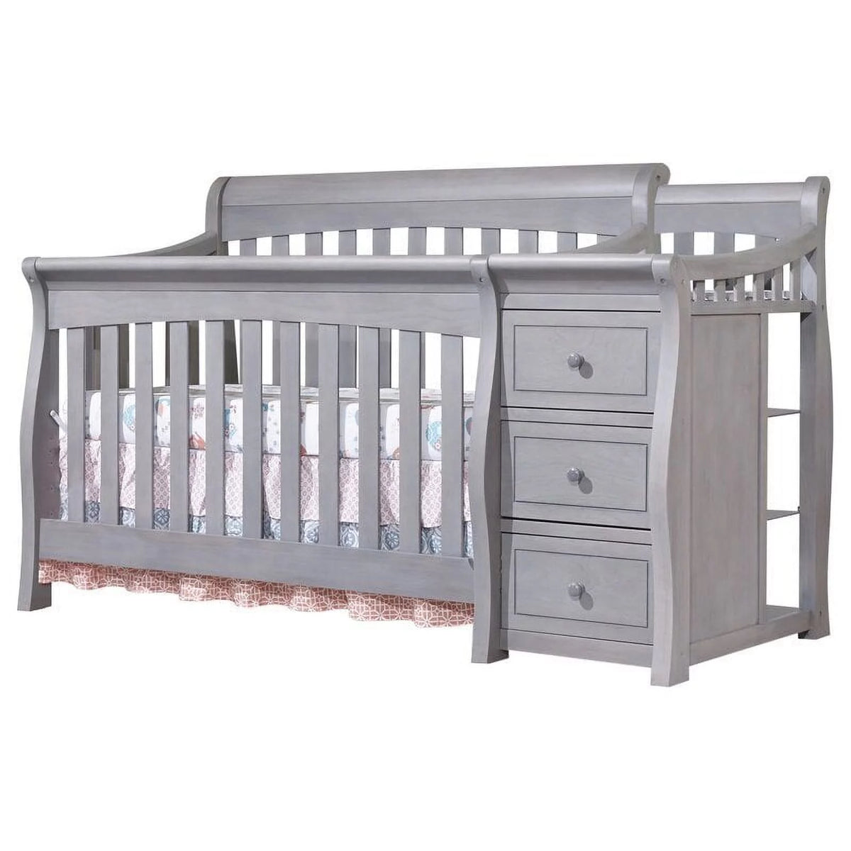 Gray Baby Crib with Changing Table and 4 Drawer Dresser Set E3813