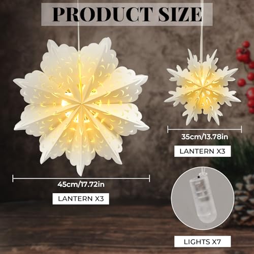 5 Pack Paper Snowflake Lanterns with Lights F6665