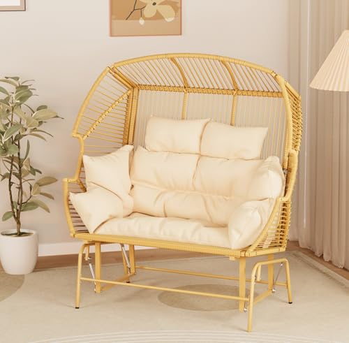 Oversized Grey Rattan Loveseat Rocking Chair with Cushions X940