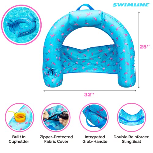 Inflatable Pool Lounger with Sling Seat, Back Rest, and Cup Holder I904518