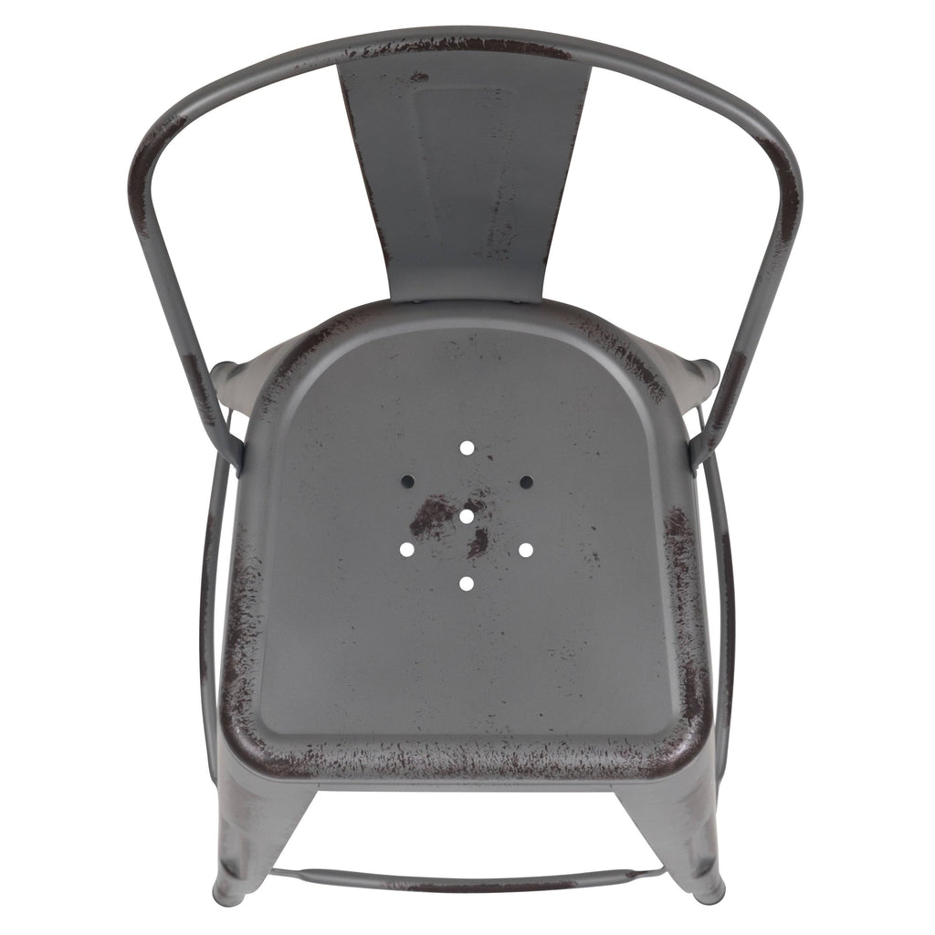 Black Distressed Metal Stool Y80097