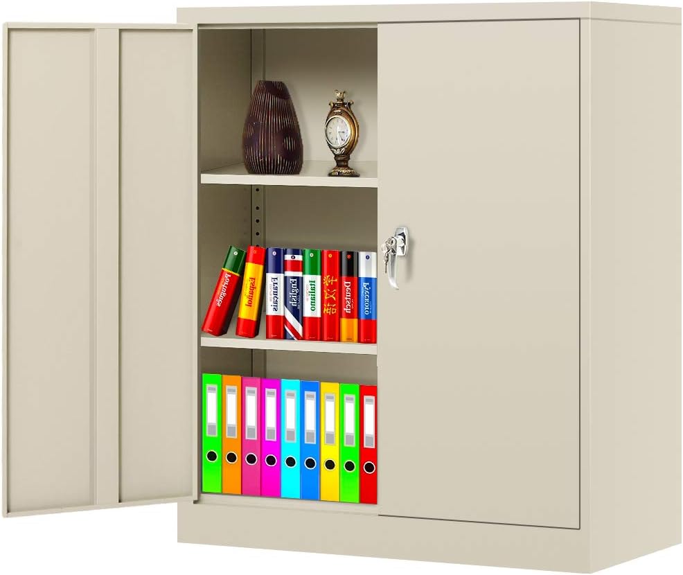 Black Metal Locking Storage Cabinet with 2 Doors and 2 Adjustable Shelves Q281270