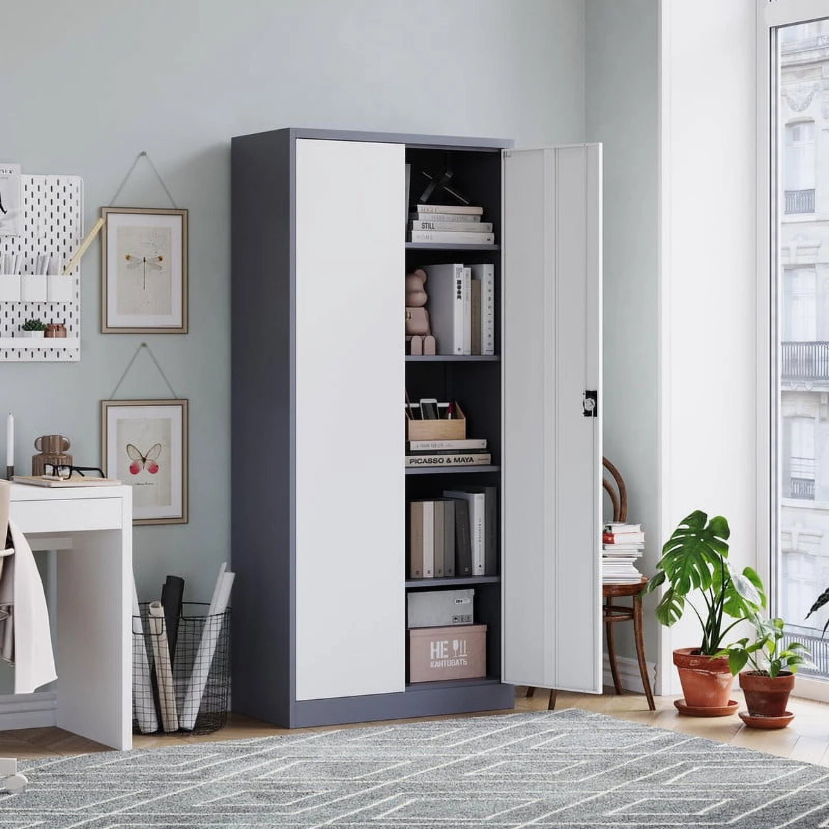 71" Metal Storage Locker with Locking Door and 4 Adjustable Shelves X312307