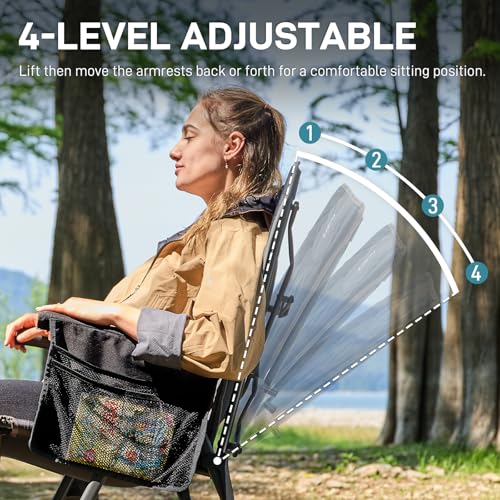Lightweight Folding Reclining Camping Chair with Adjustable Back Black E737