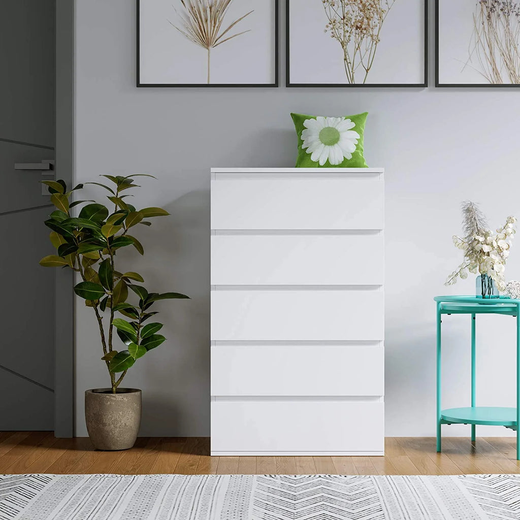 White 5 Drawer Wood Dresser G128346