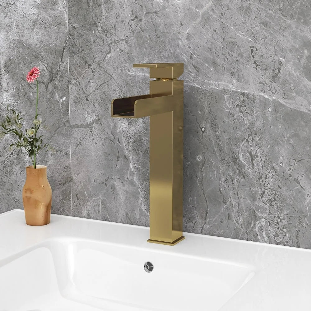 Brushed Gold Single Handle Waterfall Bathroom Vessel Sink Faucet V28697
