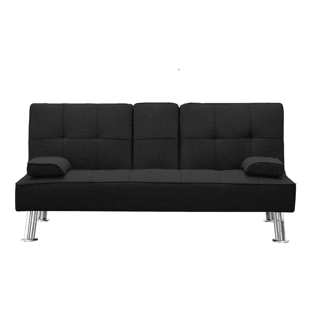 Convertible Folding Futon Sofa Bed with 2 Cup Holders Black R938673