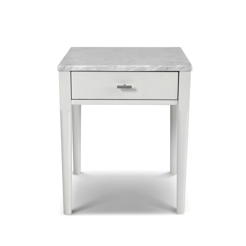 Square Italian Carrara White Marble Side Table with Legs - Tan V237965