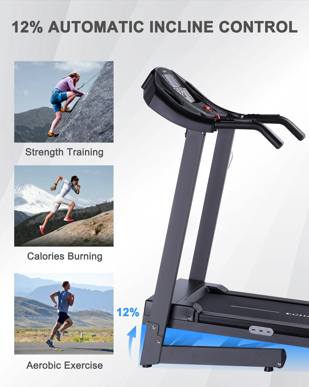 Auto Treadmill with 12% and Bluetooth Speaker, 17.5 Wide Running Belt, 2.5 HP Motor D989