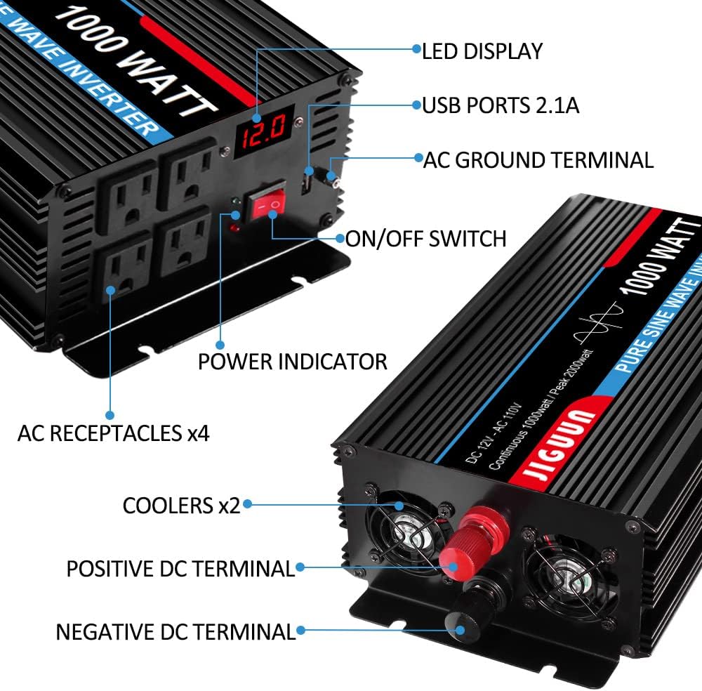 1000 Watt Pure Sine Wave Power Inverter DC 12V to AC 110V Converter N290