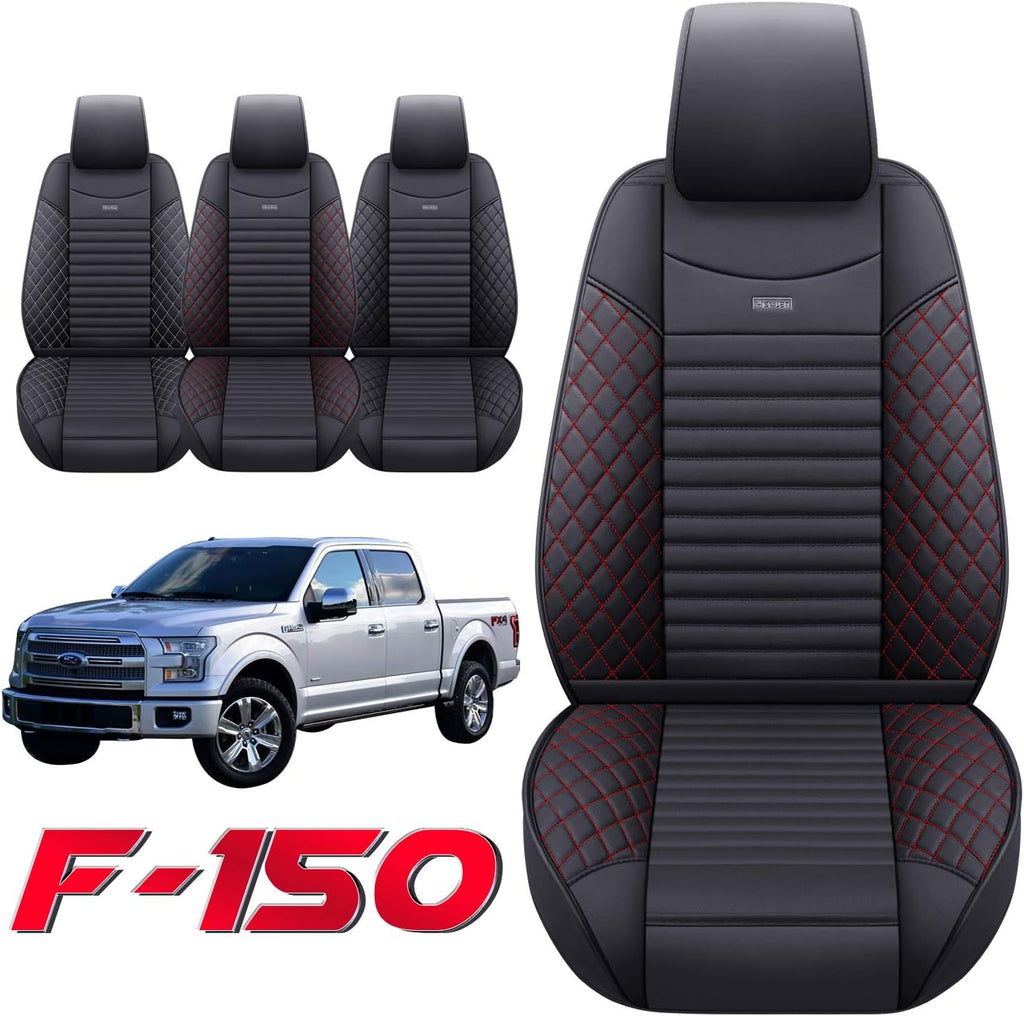 Waterproof Leather Truck Seat Covers Full Set Black-Red S926345