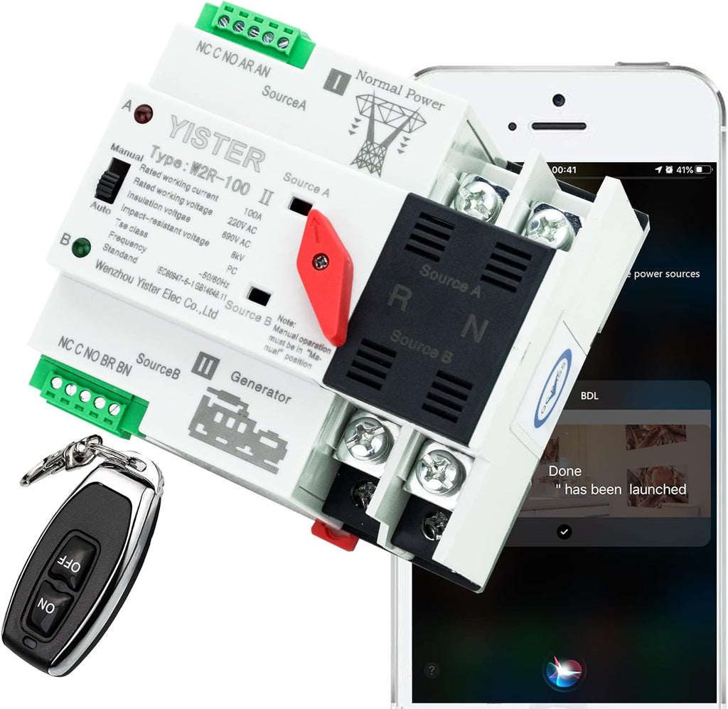 WiFi RF433 Remote Control 2P Dual Power Automatic Transfer Switch 16-100A Din Rail Mounted F62200