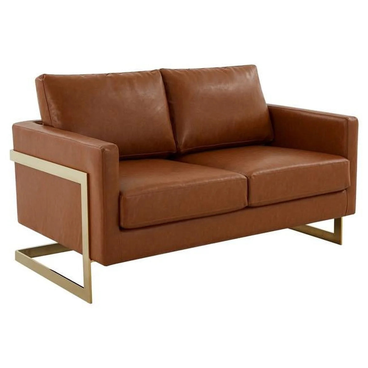 Cognac Tan Leather Loveseat D1166