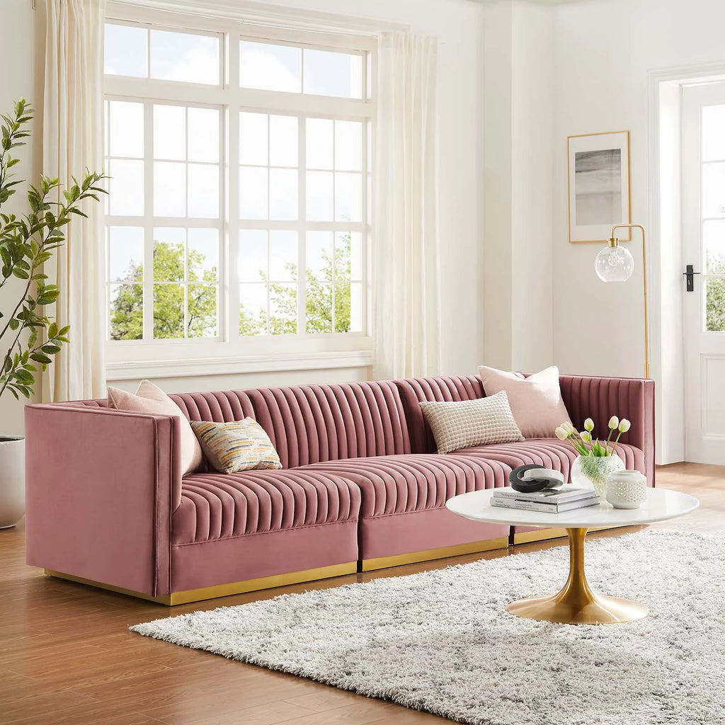 Channel Tufted Performance Velvet 3-Seat Modular Sectional Sofa N177449