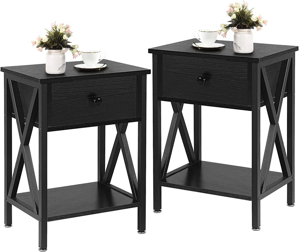 Set of 2 Antique Black Side Table with Storage Cabinet M18560