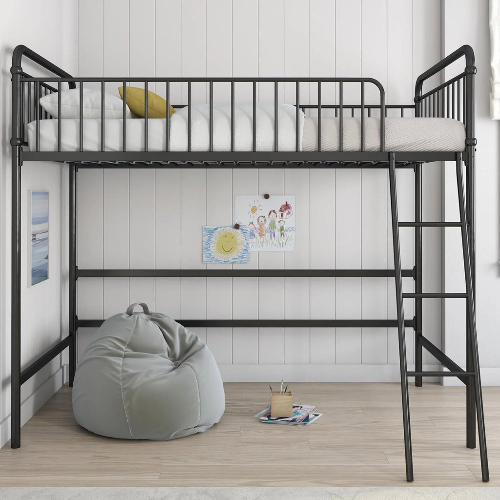 Black Twin Metal Loft Bed L3106