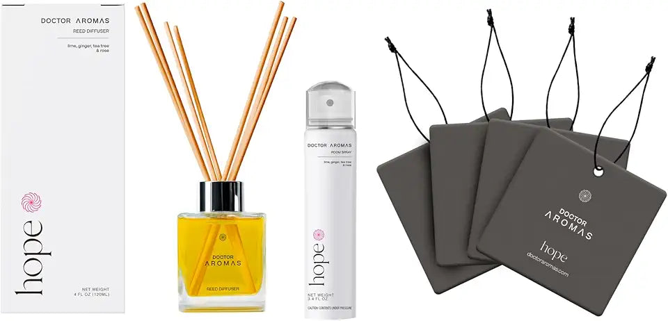 Essential Oil Reed Glass Jar Diffuser Set + Room Spray + Car Perfume L62855
