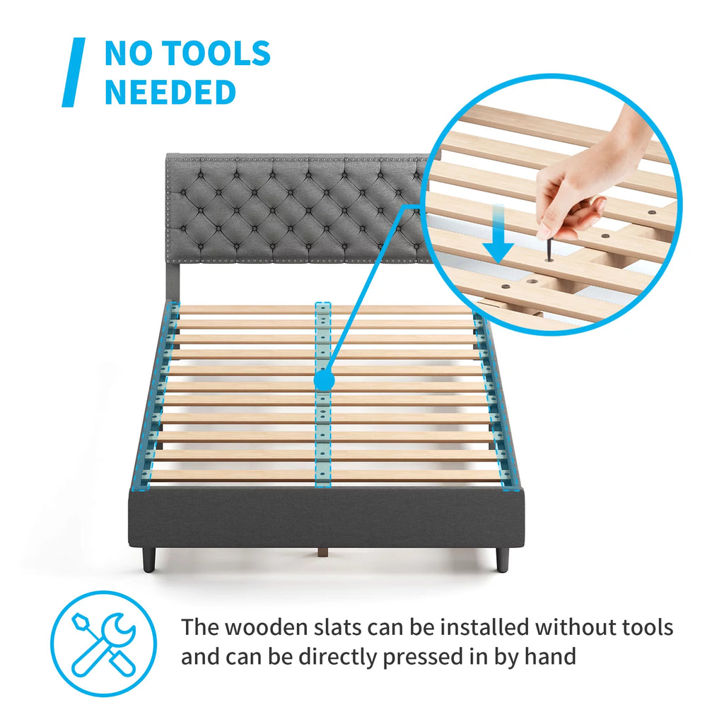 King Size Upholstered Platform Bed Frame with Headboard I9008