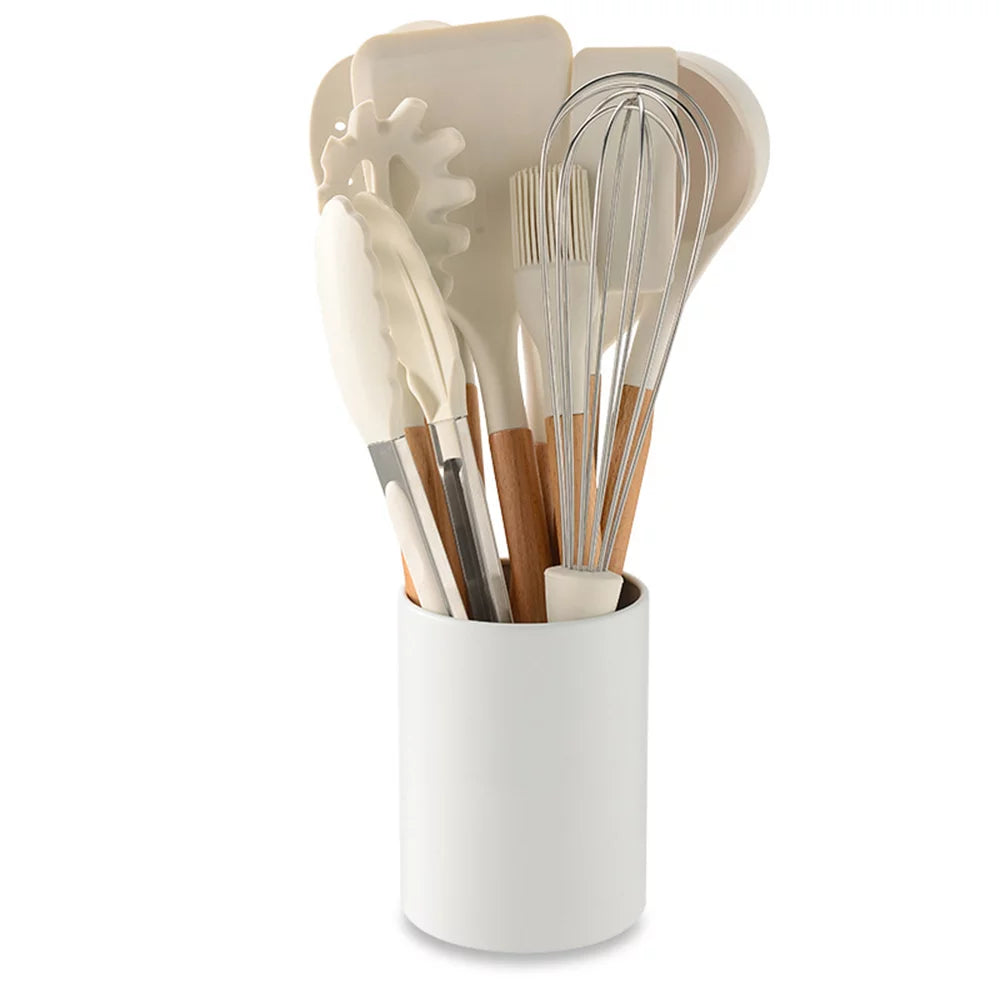 10 PCS Silicone Utensil Set Wooden Handle C353