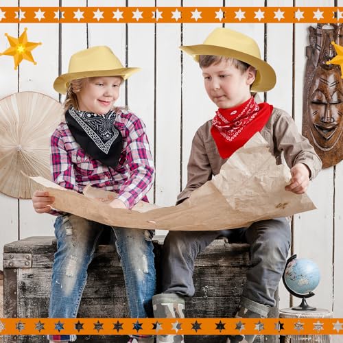 24 Pieces Felt Cowboy Hat Set with Paisley Bandanas T345864