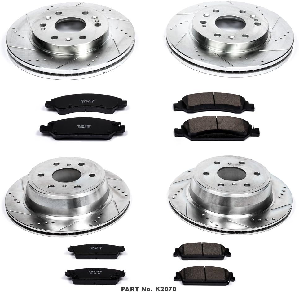 Front and Rear Carbon Fiber Brake Pads with Drilled & Slotted Brake Rotors Kit R19847