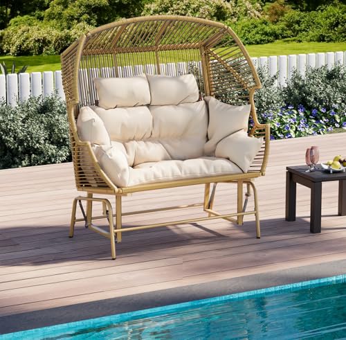 Oversized Grey Rattan Loveseat Rocking Chair with Cushions X940