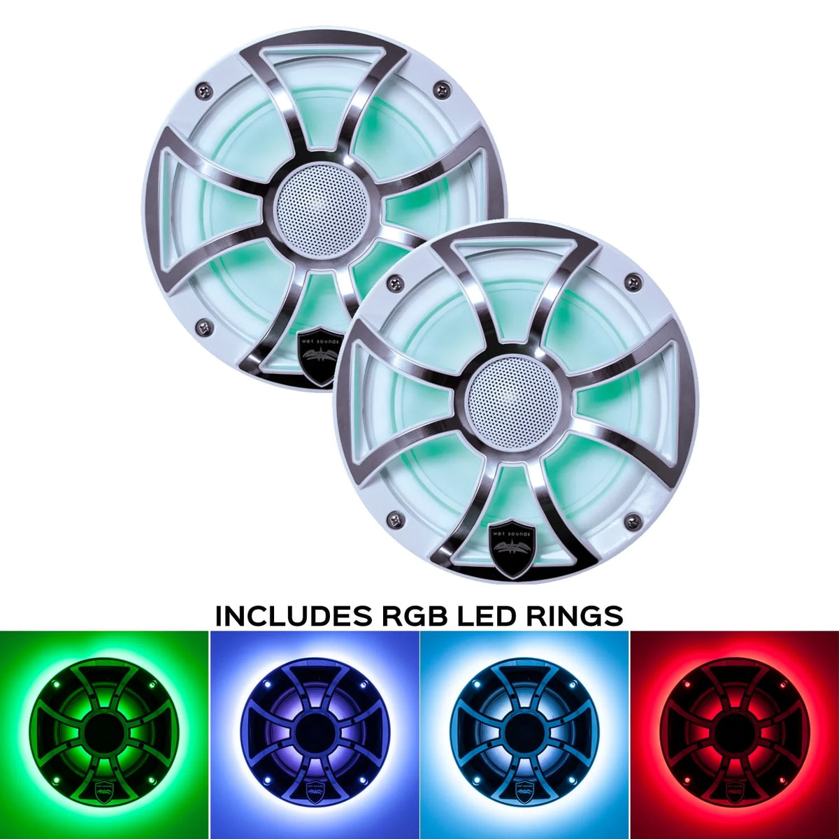 White 6.5 Inch Marine LED Coaxial Speakers with RGB LED Speaker Rings Z68928
