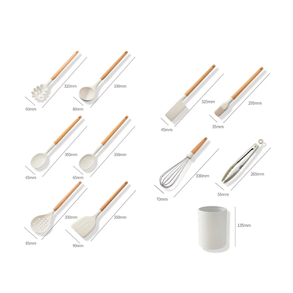 10 PCS Silicone Utensil Set Wooden Handle C353