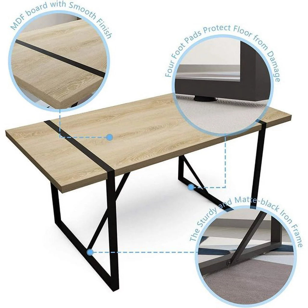 63 Inch Rectangular Wood and Metal Dining Table L746