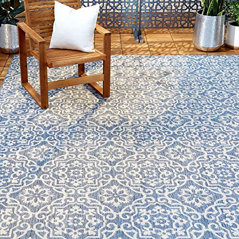 Blue Grey Geometric Indoor/Outdoor Area Rug 6'6x9'2 H539