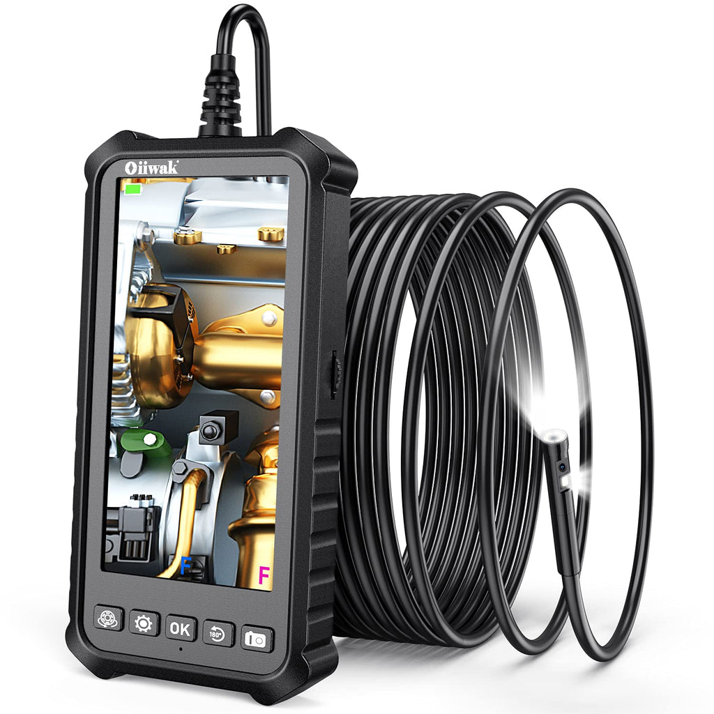 Dual Lens Endoscope Camera 1080P 5.18 IPS Screen 5mm IP67 Waterproof with 7 LED Lights 32GB Card 16.5FT H3738
