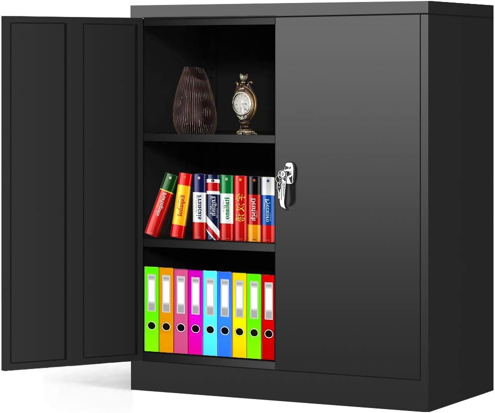 Black Metal Locking Storage Cabinet with 2 Doors and 2 Adjustable Shelves Q281270