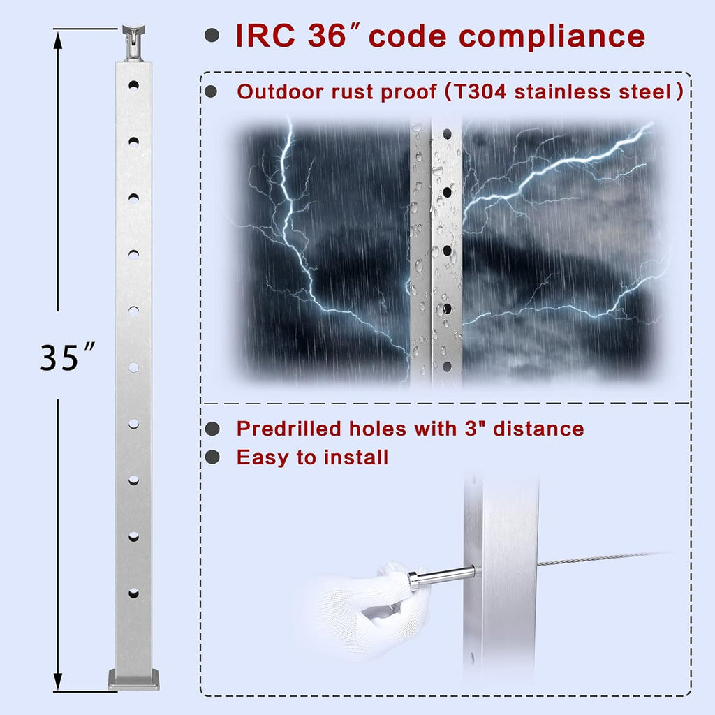 4 Pack Stainless Steel Brushed Cable Railing Post P805