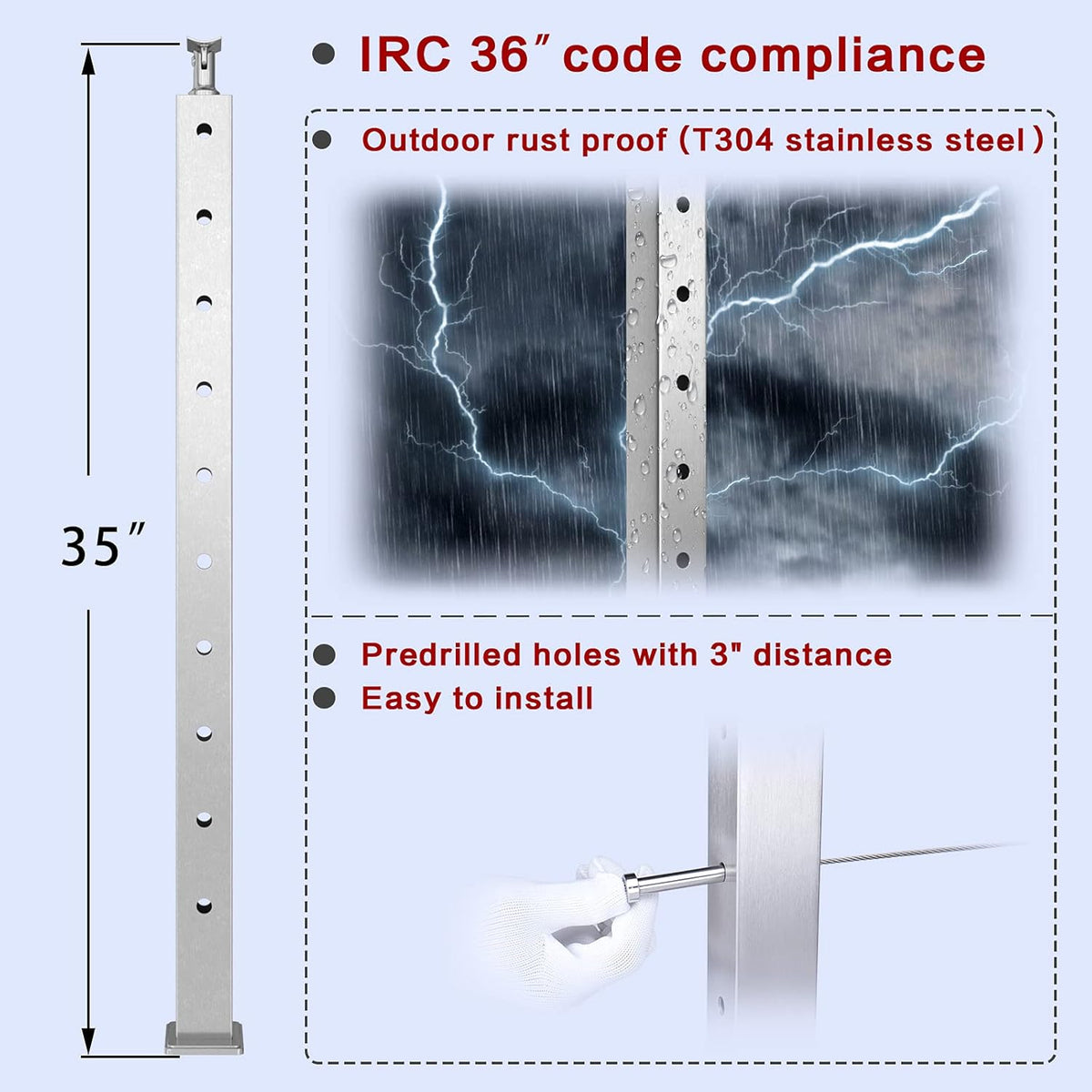 4 Pack Stainless Steel Brushed Cable Railing Post P805