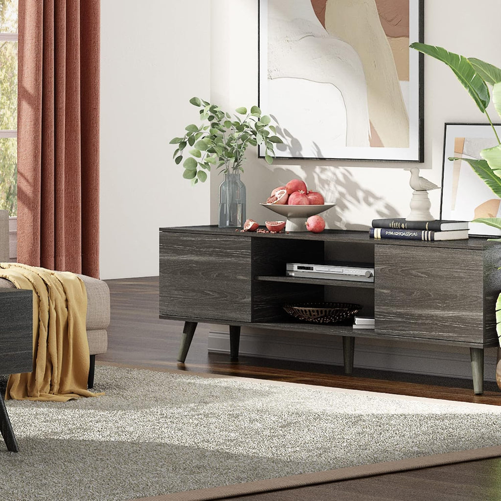 Black TV Stand with Storage Cabinets & Open Shelf U245