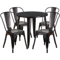 30 in. Round Metal Indoor/Outdoor Table Set with 4 Cafe Chairs, Black R18154