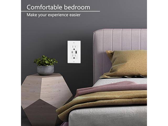 10pk Type C & Type A USB Wall Outlets 15A Tamper Resistant Receptacle Q852