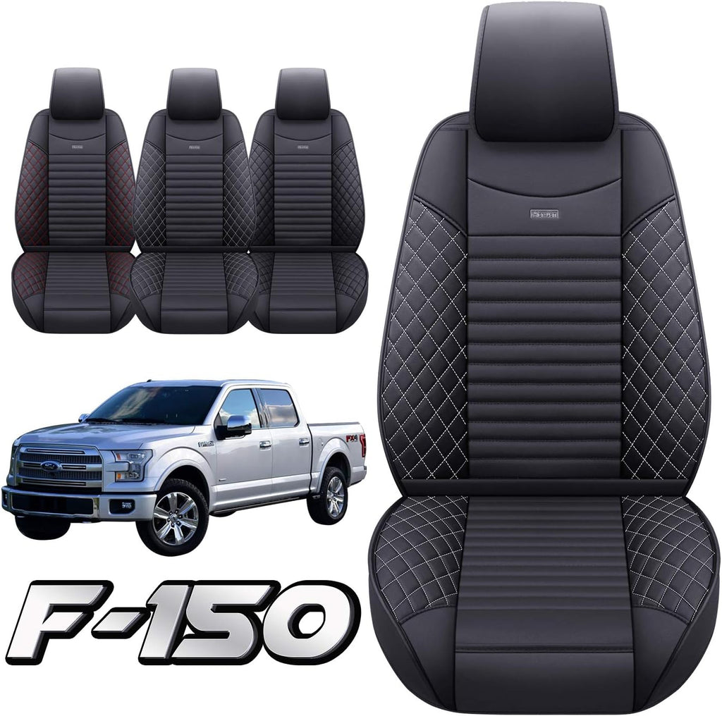 Waterproof Leather Truck Seat Covers Full Set Black-Red S926345