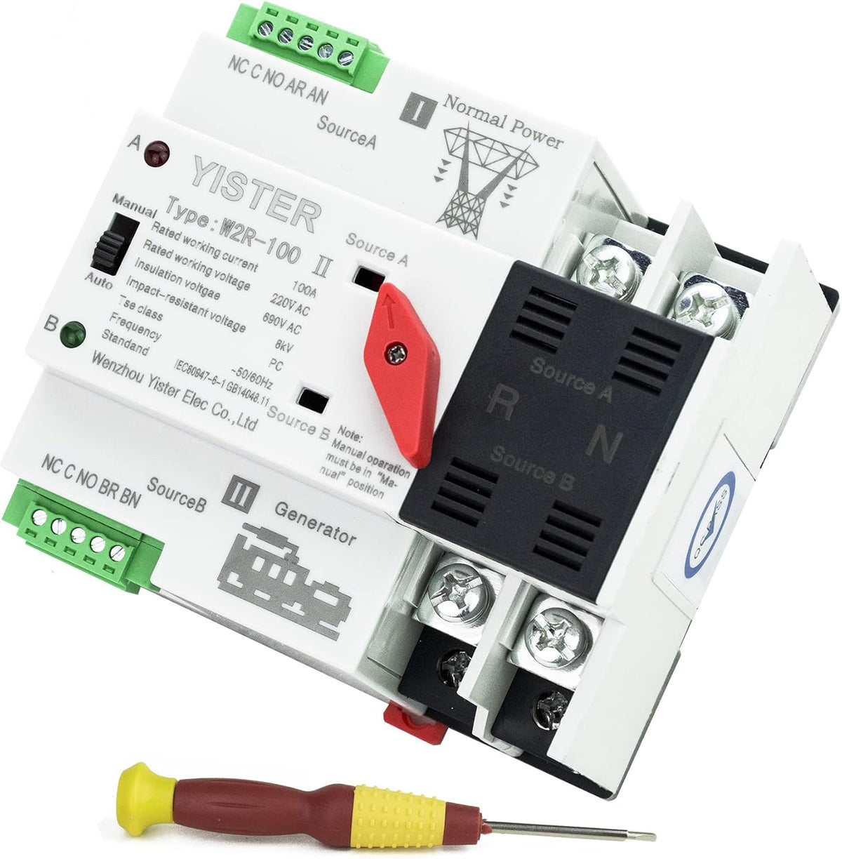 WiFi RF433 Remote Control 2P Dual Power Automatic Transfer Switch 16-100A Din Rail Mounted F62200