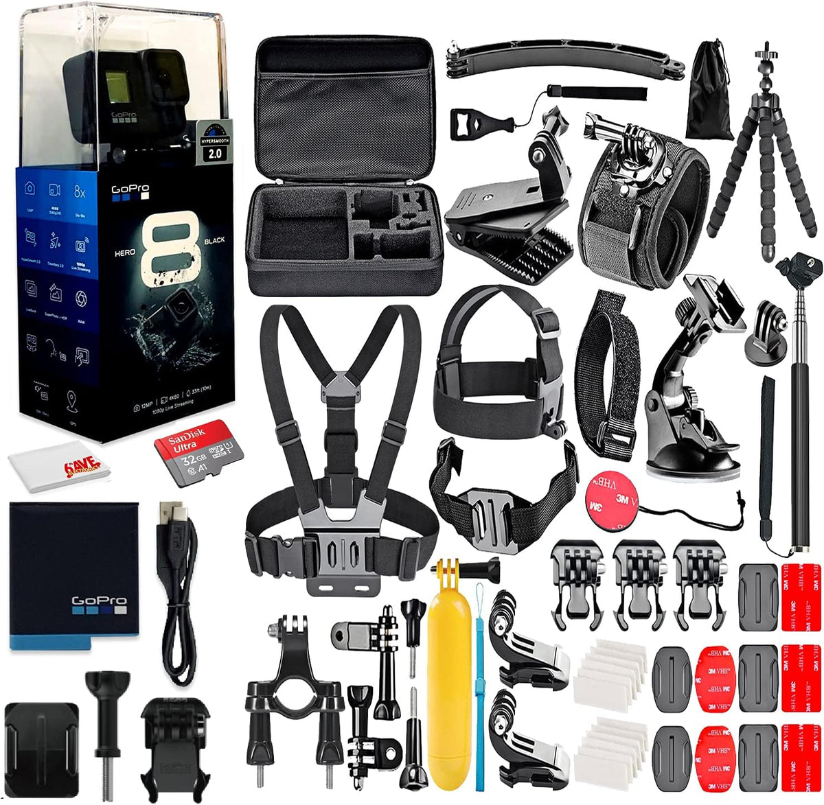 Waterproof 4K Action Camera with 128GB Card and Accessory Kit M2340