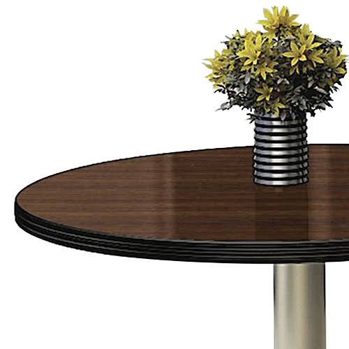 Round Barista Cafe Height Table Walnut Laminate Top Black Edge Silver Base W32469
