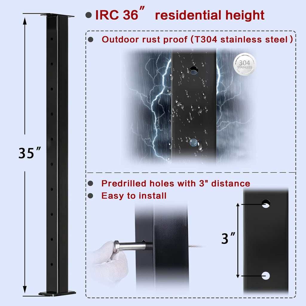 2 Pack Stainless Steel Black Cable Railing Post W596301