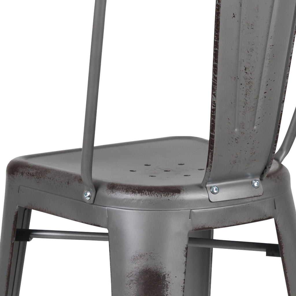 Black Distressed Metal Stool Y80097