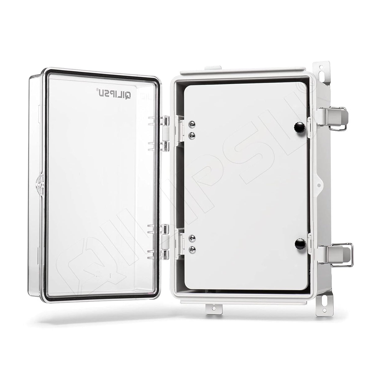 Clear Cover Stainless Steel Latch Junction Box with Inner Door 410x310x180mm, IP67 Waterproof Electrical Box with Mounting Plate, ABS Plastic Grey B3722