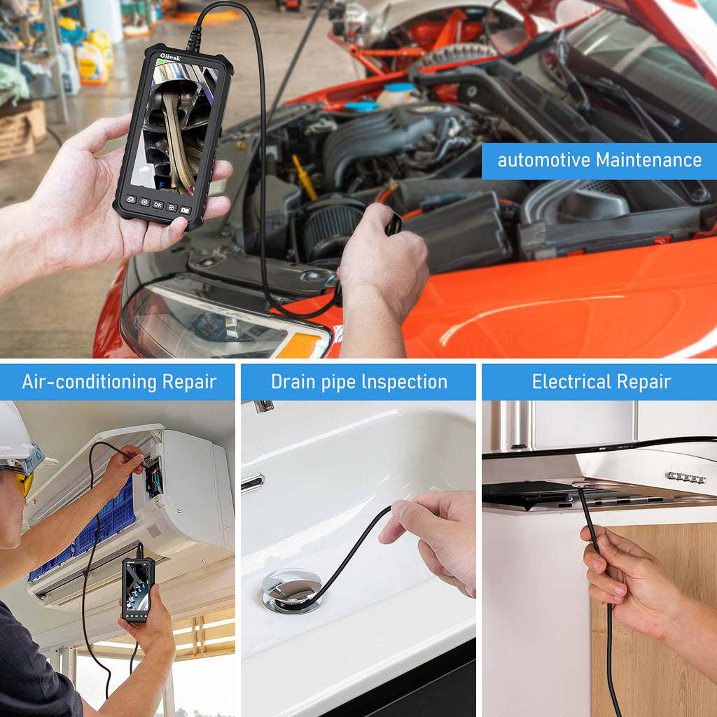 Dual Lens Endoscope Camera 1080P 5.18 IPS Screen 5mm IP67 Waterproof with 7 LED Lights 32GB Card 16.5FT H3738