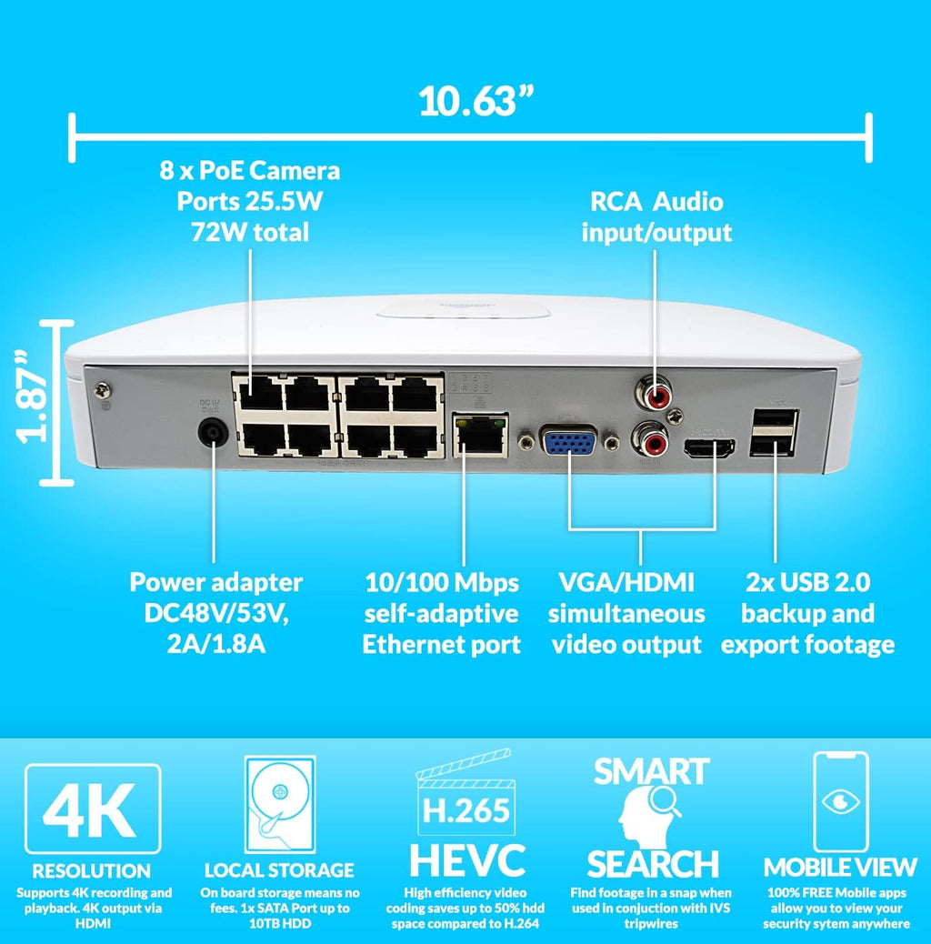 4K 8 Channel POE Security Camera System with 8 Turret Cameras and 2TB Hard Drive T8241