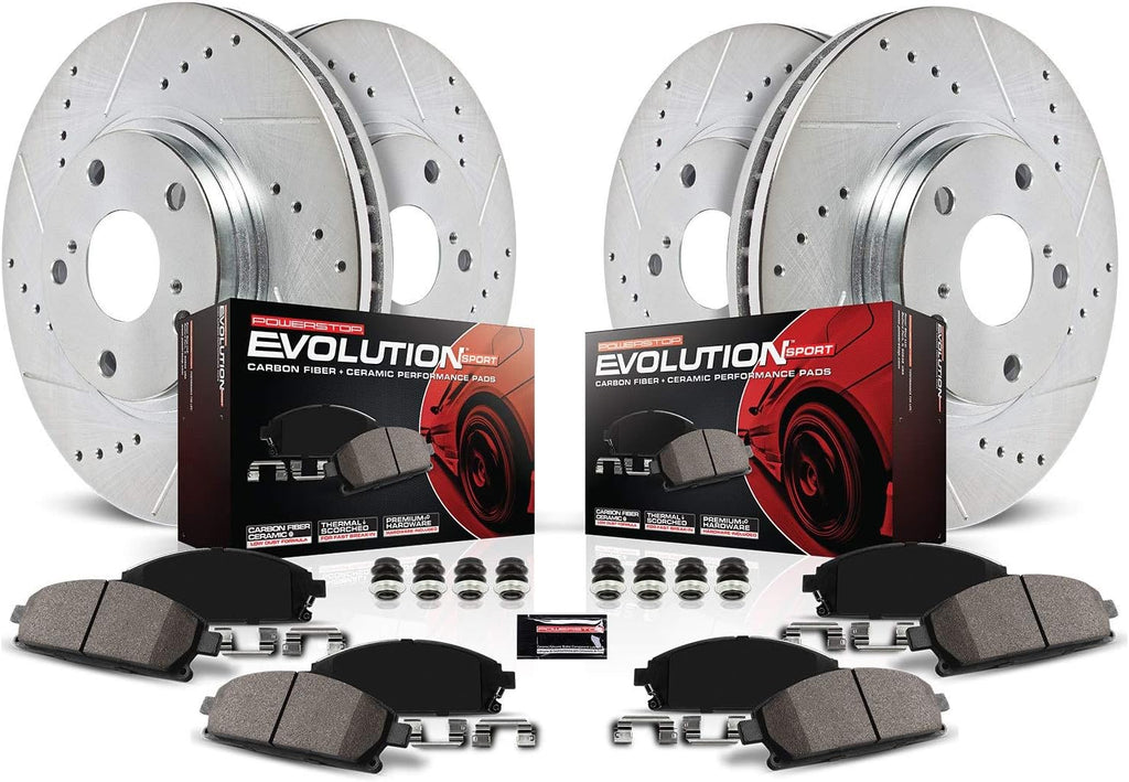 Front and Rear Carbon Fiber Brake Pads with Drilled & Slotted Brake Rotors Kit R19847